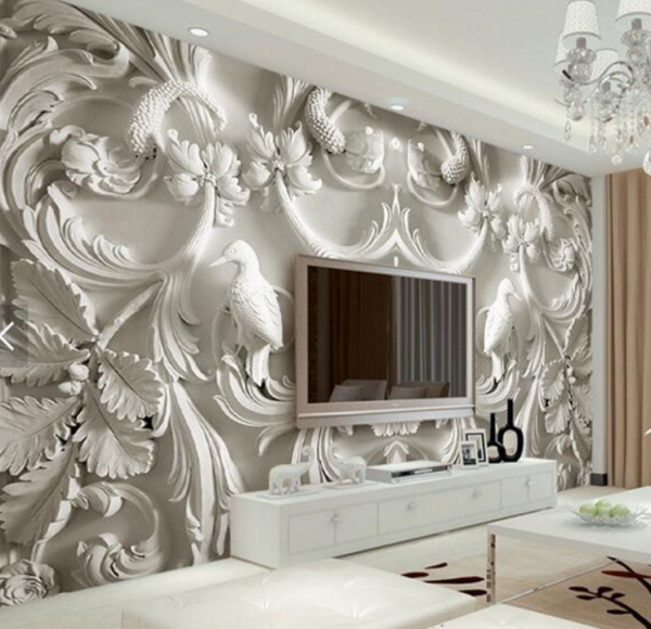 Wallpaper dinding dengan pola ornamen klasik